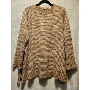 Women's Sweater Tunic Lg Long Sleeve Brown Tan Cottage Grandma Classic Librarian